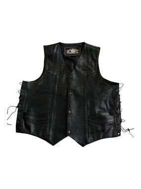 Bilt Leather Vest Mens 3XL Black Side Lace Motorcycle Biker Pockets Lined